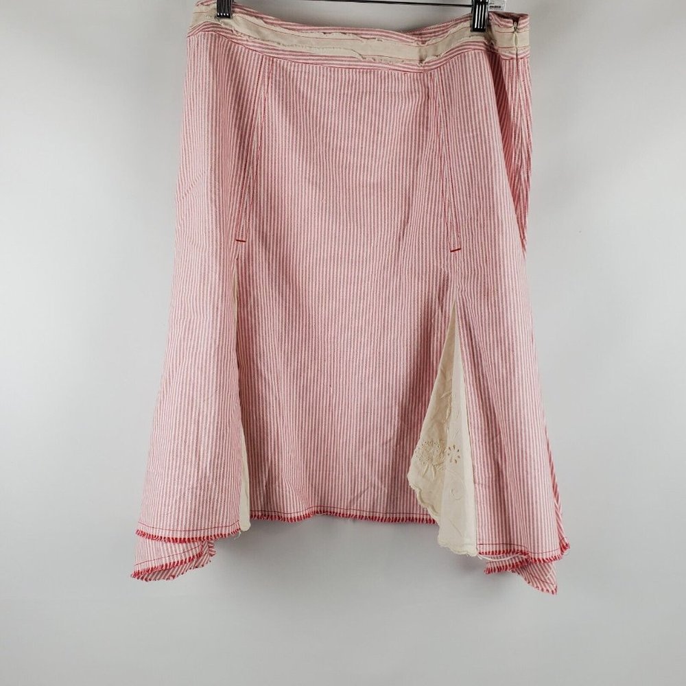 🛍️Free People Womens Asymmetric Flare Skirt Red White Stripe Size 12